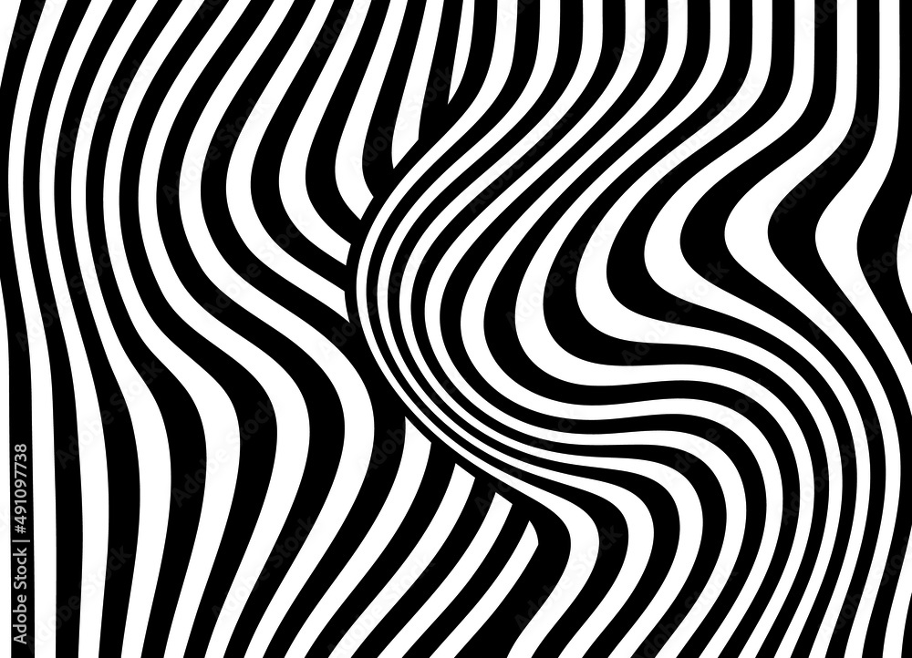 Striped black and white pattern of wavy lines.
Modern abstract vector background.