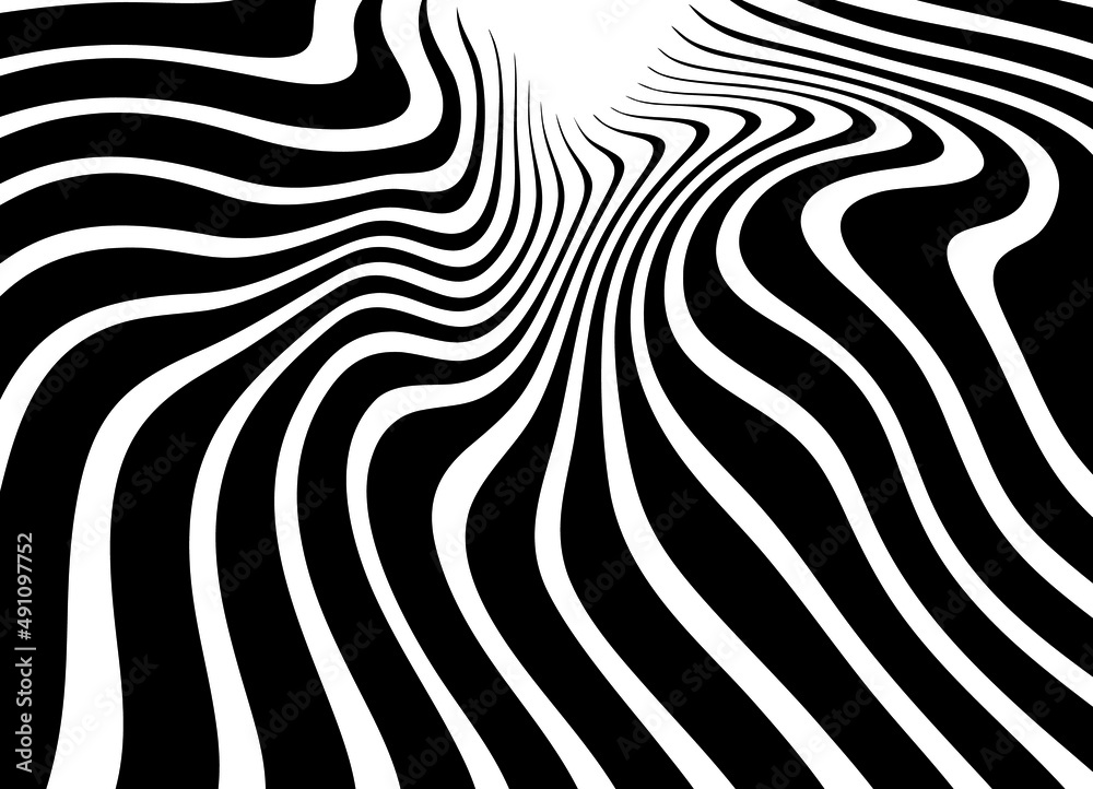 Striped black and white pattern of wavy lines.
Trendy abstract vector background.