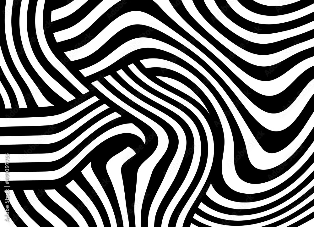 Striped black and white pattern of curved lines.
Modern vector background.