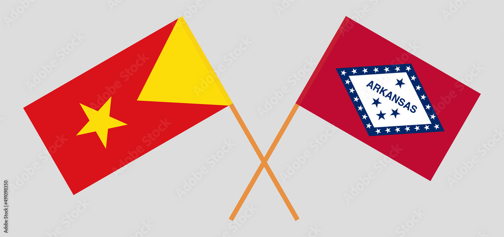 Crossed flags of Tigray and The State of Arkansas. Official colors. Correct proportion Crossed flags of Tigray and The State of Arkansas. Official colors. Correct proportion