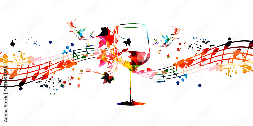 Naklejka premium Colorful wine glass with vine vector illustration. Party flyer, wine tasting event, wine festival, celebrations, restaurant poster. Wine drink design for brochure, invitation card, menu, promotion