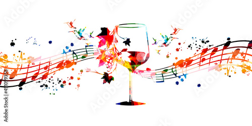Colorful wine glass with vine vector illustration. Party flyer, wine tasting event, wine festival, celebrations, restaurant poster. Wine drink design for brochure, invitation card, menu, promotion