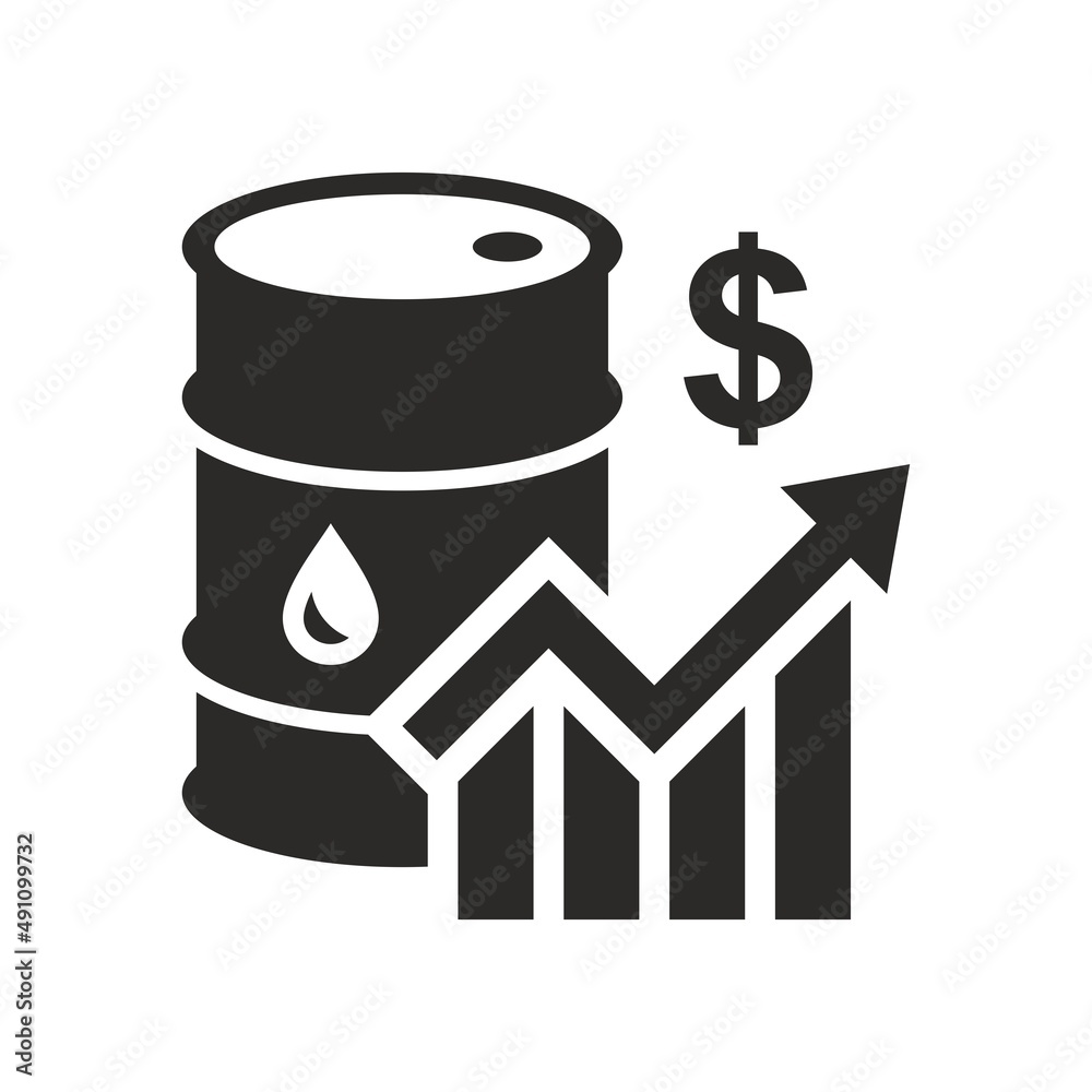 Oil icon. Oil price surge. Oil industry. Price per barrel. Vector icon isolated on white background. Oil icon. Oil price surge. Oil industry. Price per barrel. Vector icon isolated on white background.