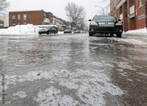 Icy street after ice rain