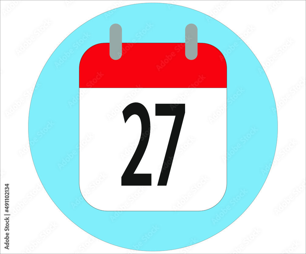 day 27 red calendar icon with blue circle on white background day 27 red calendar icon with blue circle on white background