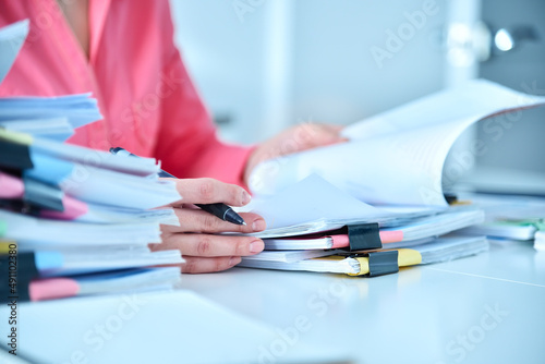 Slika na platnu Accountant woman checking report for analysis information.