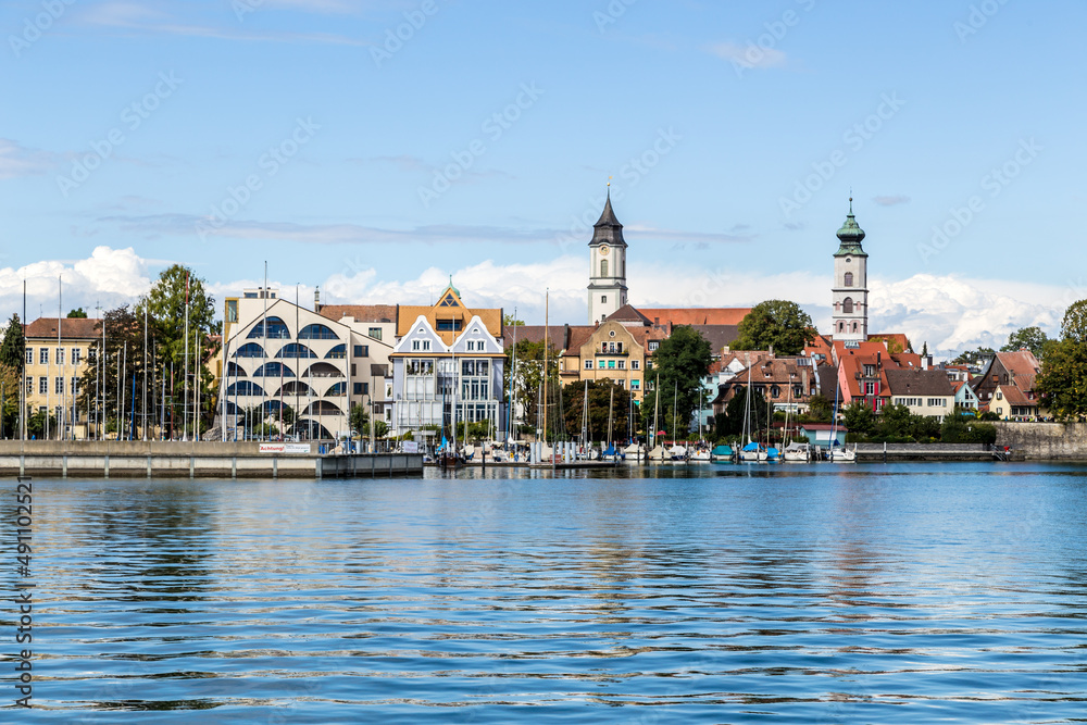 Lindau, Germany. Scenic view of the embankment and boat moorings