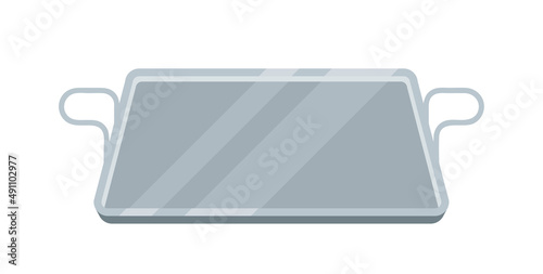 Empty Food Tray, Metal Rectangular Kitchen Item with Handles and Place for Meal. Steel Dinner Plate, Dish for Cafe