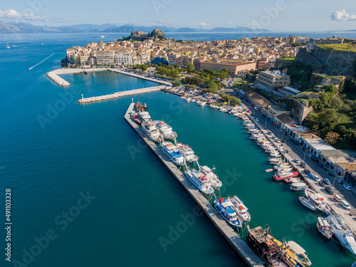 Aerial drone photo of corfu town in greece