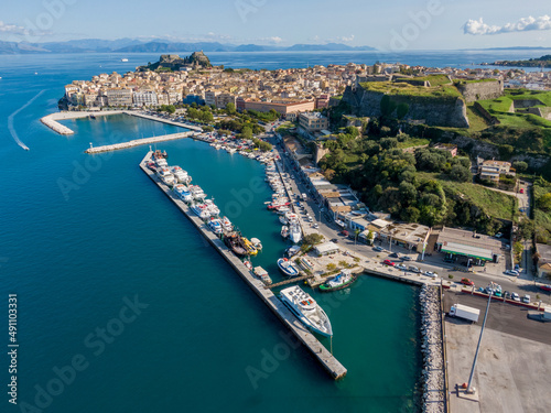 Aerial drone photo of corfu town in greece