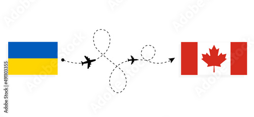 Flight and travel from Ukraine to Canada by passenger airplane Travel concept