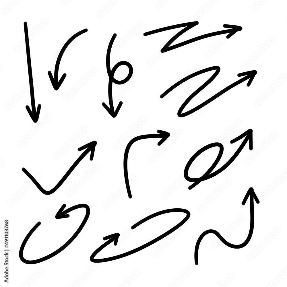 Arrows of different shapes. Abstract symbol for direction and path indication