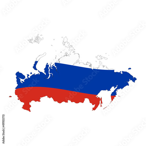 Russian Federation map silhouette with flag isolated on white background