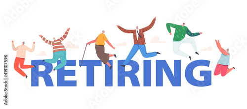 Retiring Concept. Happy Senior People Group Jumping with Raised Hands. Elderly Men and Women Joy and Happiness