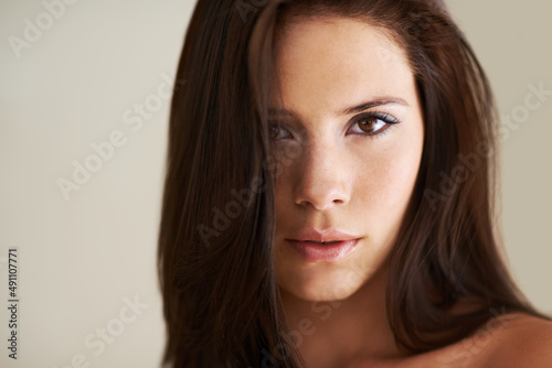 Its a brunette thing. Closeup portrait of a goregous young woman.