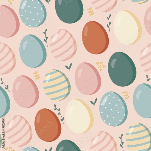 Vector seamless pattern of a color eggs. Illustration of easter decorative eggs background textile or wrapping. Traditional easter ornament. Happy easter. Hand-drawn. Vector illustration.