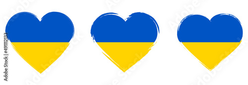 We Support Ukraine Sign.Set of Ukraine flag icons in the shape of heart .Save Ukraine.Stop War.Pray for Ukraine.