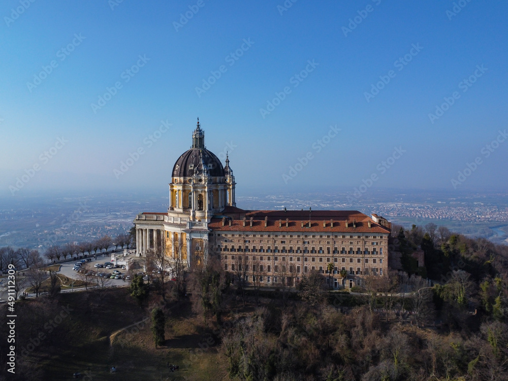 Aerial view of the Superga Basilica in Piedmont