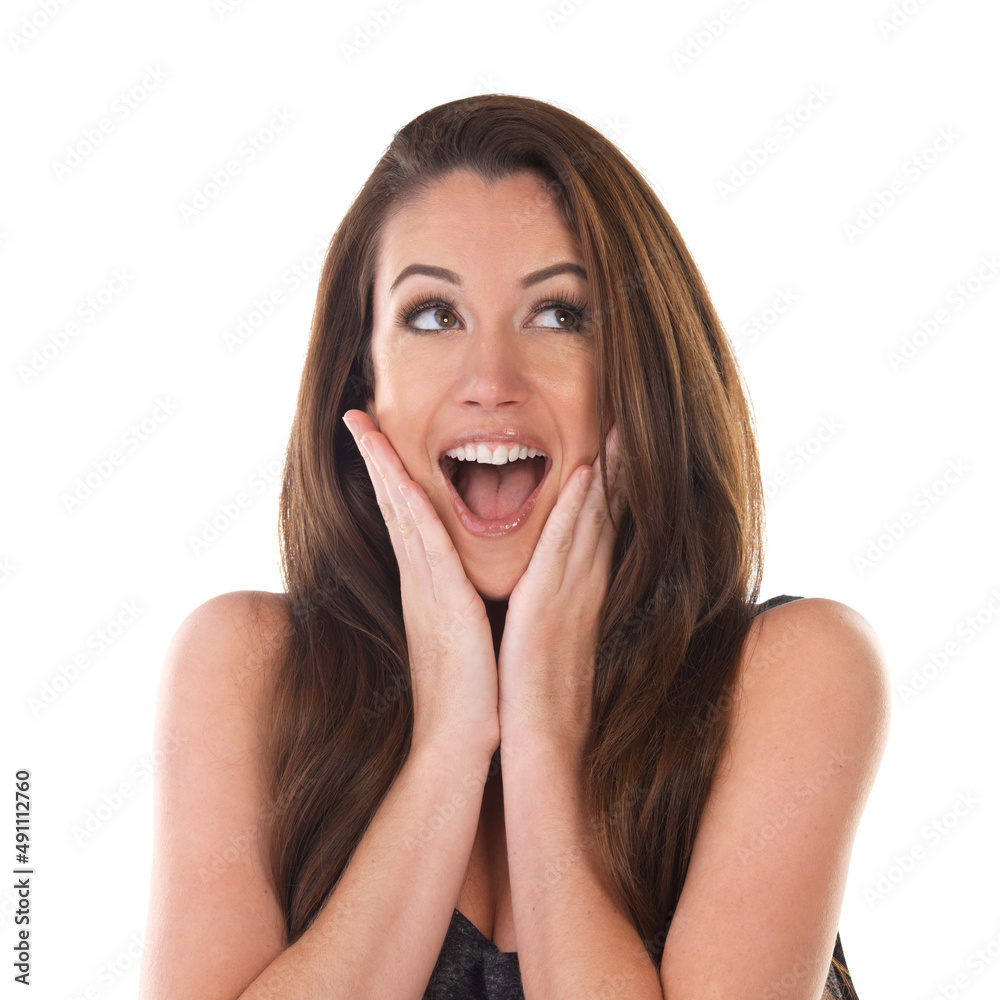 Im so excited. Studio shot of a young woman isolated on white. Im so excited. Studio shot of a young woman isolated on white.