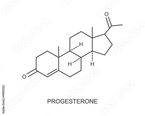 Progesterone icon. Female sex hormone of menstrual cycle, pregnancy and embryogenesis. Chemical molecular structure. Vector graphic illustration.