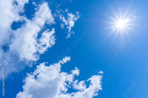 Photography Background material of sun flare and refreshing blue sky and clouds_blue_18
