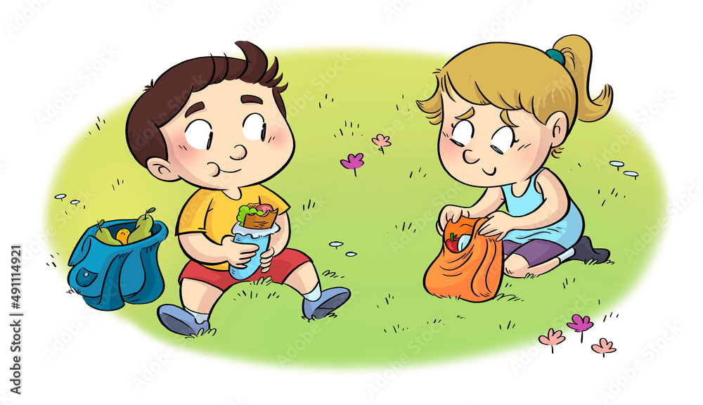 Illustration of children having a picnic