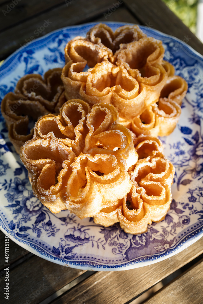 Fried flowers covered with sugar, typical Spanish sweet from Castilla Fried flowers covered with sugar, typical Spanish sweet from Castilla