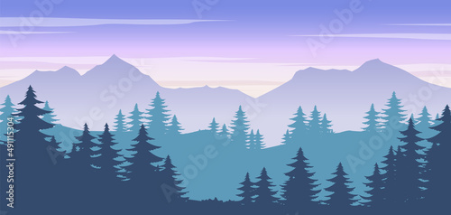 Silhouettedesign of pine jungle ,vector illustration