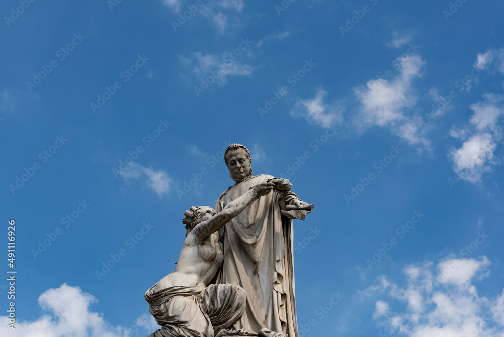 The statue of the italian politician Camillo Cavour in the Carlo Emanuele II Square