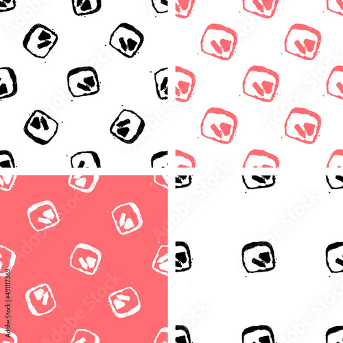 Seamless sushi pattern: restaurant, sushi and fast food themes. Hand drwan vector for restaurant, menu, cafe, culinary blogs and sites. Set of seamless patterns with hand-drawn sushi rolls. 