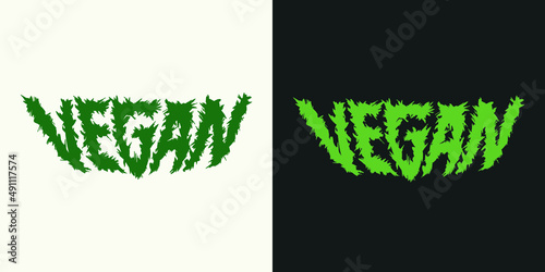 vegan metal font design. vector isolated on background for apparel, sticker and home goods. vegan and vegetarian.