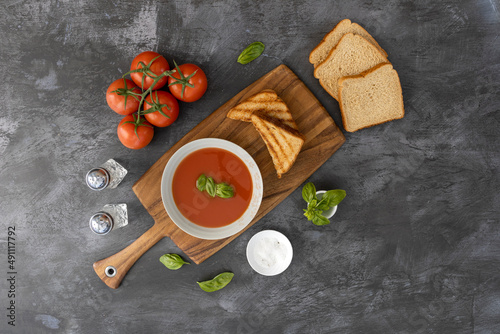 Fotografie Tomato Soup and Grilled Cheese Sandwich