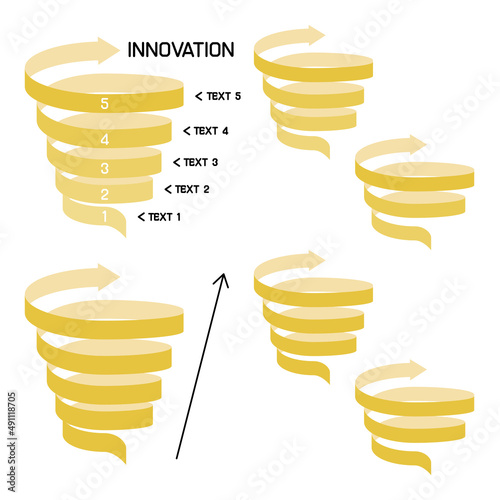 螺旋スパイラルに上昇するリボン帯状の矢印のセット INNOVATION