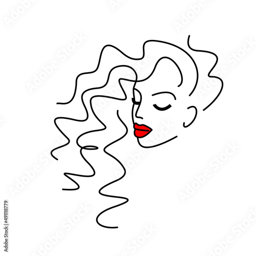 Salon beauty logo. Hairstyle girl face icon. Woman portrait, shampoo.
