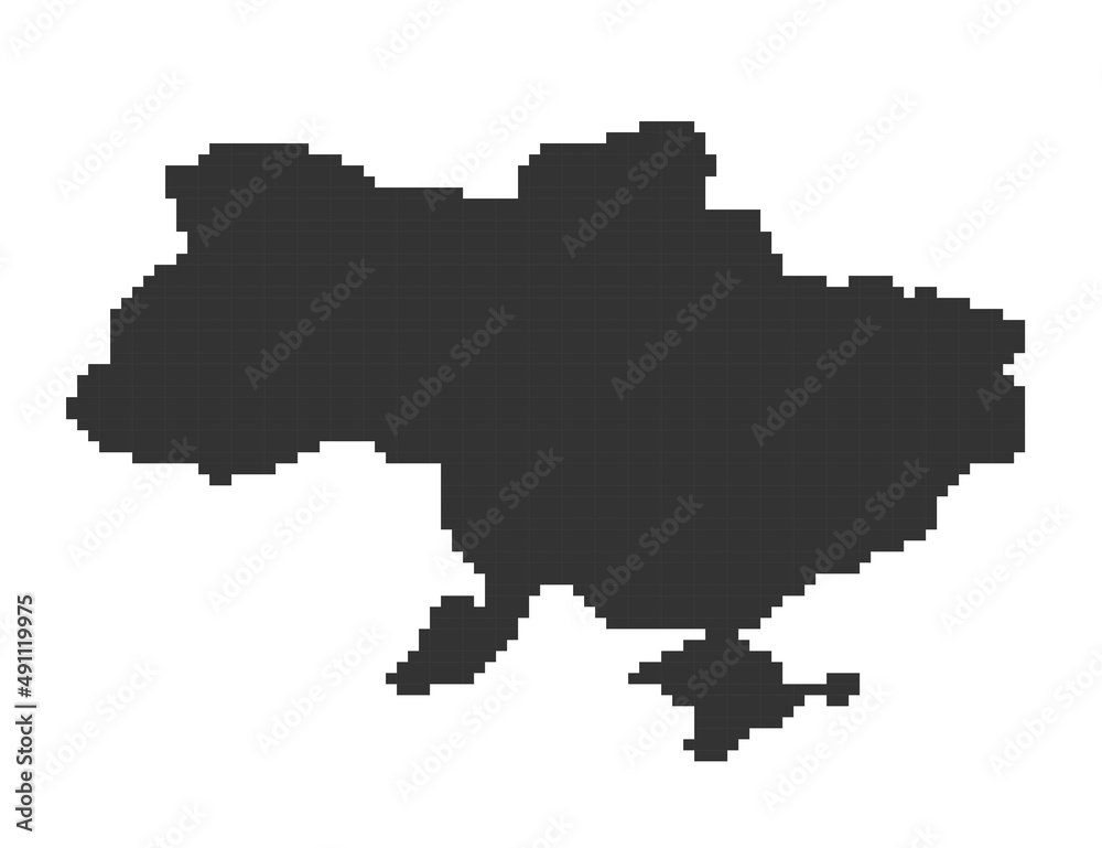 Pixel map of Ukraine dark shape. Mosaic vector illustration