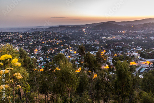 Sunset aerial view of Gondar, Ethiopia photo
