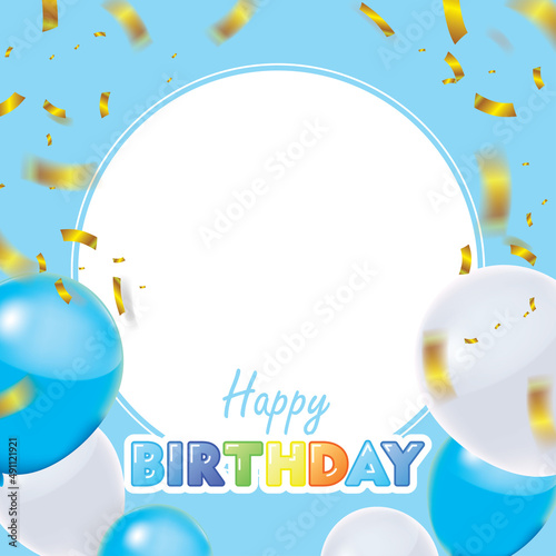 Happy Birthday Greeting Card on Blue Frame Background Vector Design