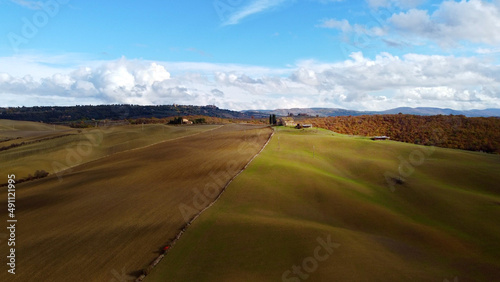 Colorful Tuscany - the typical view over the rural fields of the Acconia desert in Italy