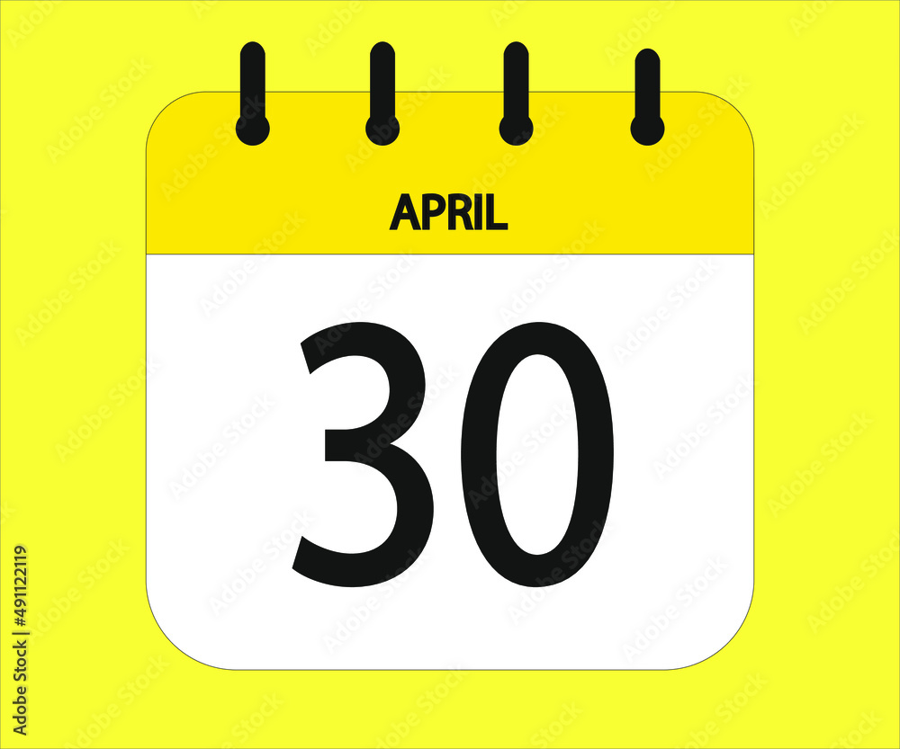 April 30th yellow calendar icon for days of the month April 30th yellow calendar icon for days of the month