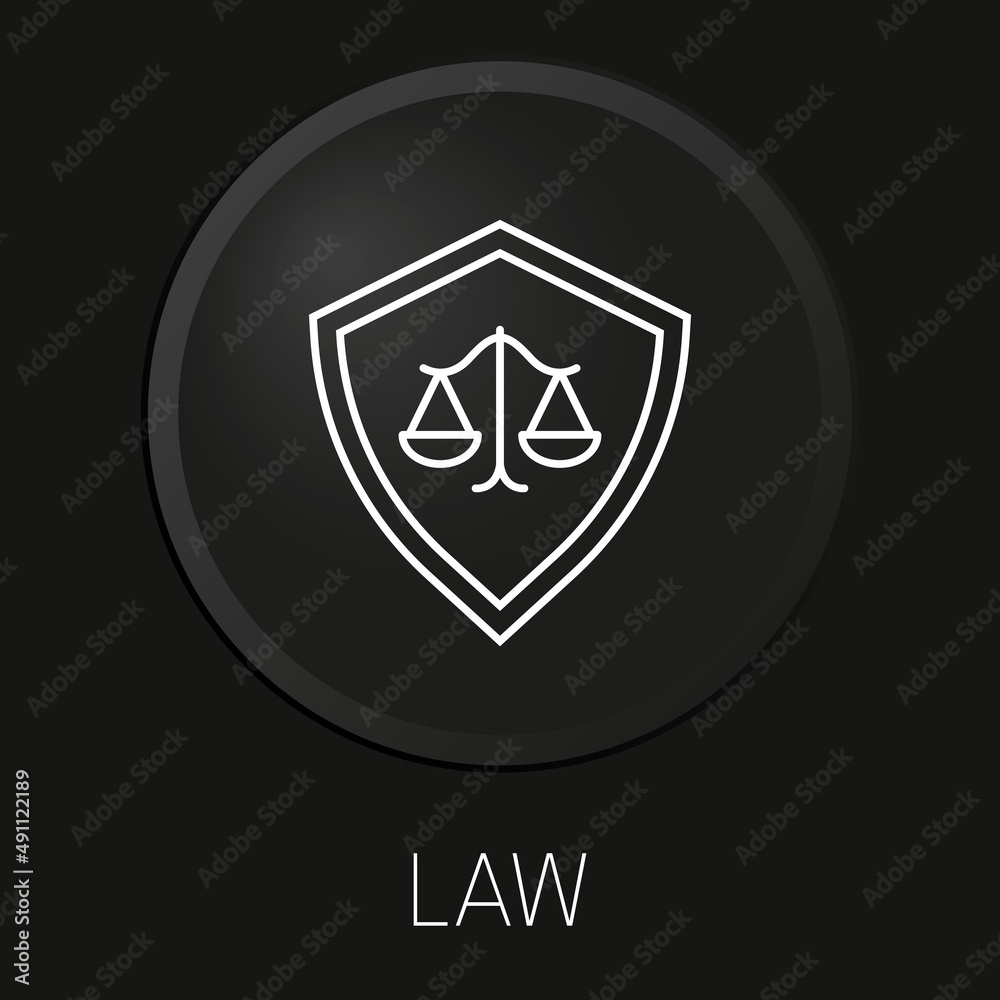Law minimal vector line icon on 3D button isolated on black background. Premium Vector. Law minimal vector line icon on 3D button isolated on black background. Premium Vector.