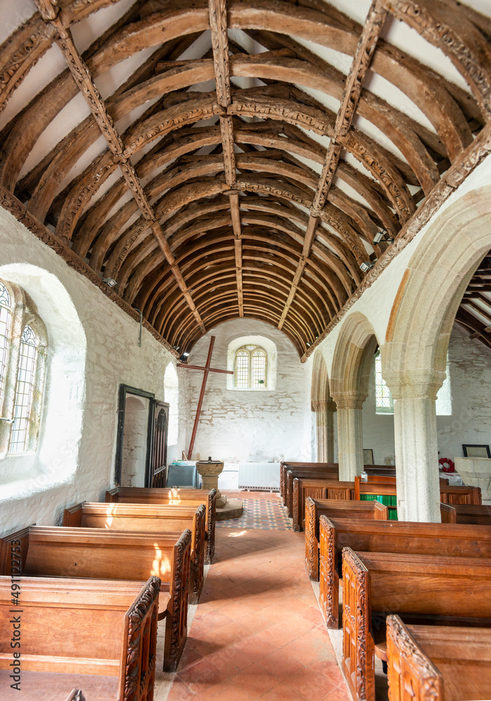 Interior of Saint Winwaloe's Church,Cornwall,Gunwalloe,southwest England,UK.