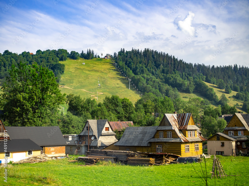 Zakopane city village houses and beautiful forest view