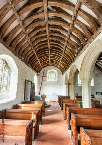 Interior of Saint Winwaloe s Church Cornwall Gunwalloe southwest England UK.