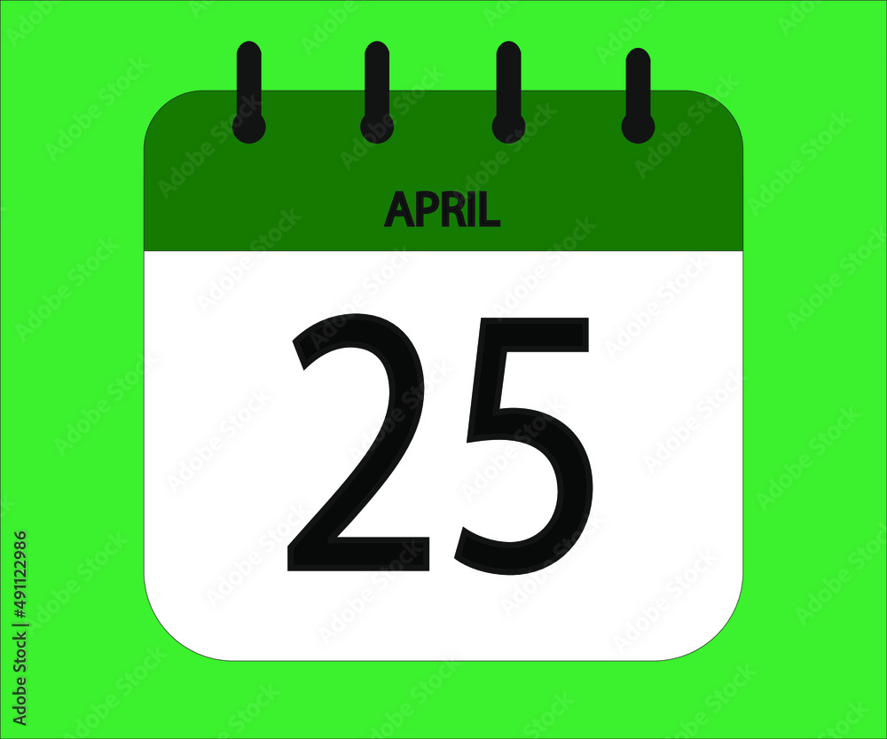 April 25th green calendar icon for days of the month April 25th green calendar icon for days of the month