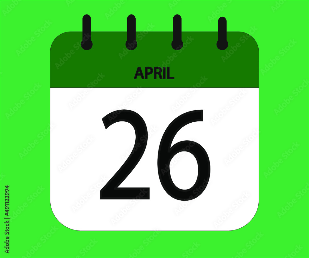 April 26th green calendar icon for days of the month April 26th green calendar icon for days of the month