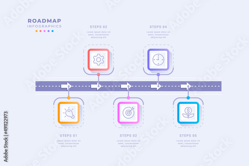 Professional roadmap infographic template with five steps design illustration