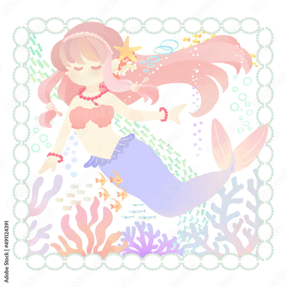 メルヘンな人魚姫 背景なし マリン イラスト 正方形 2 Stock Illustration Adobe Stock