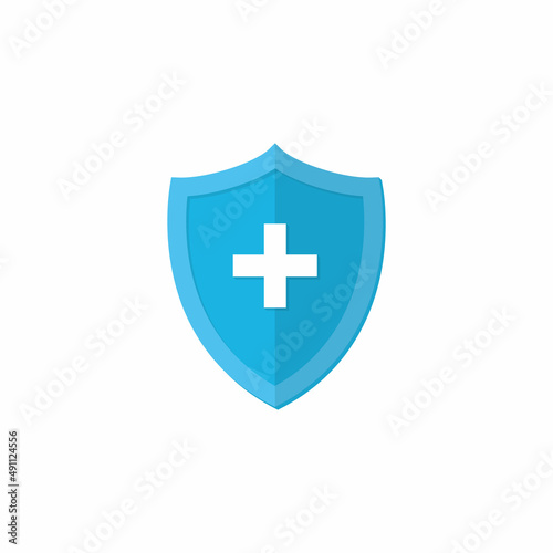 Shield with Cross, Plus Icon Vector in Flat Style