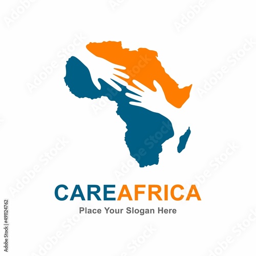 Care Africa vector logo template. Suitable for map  community and hand symbol. 
