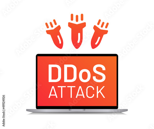 DDos attack on computer laptop vector illustration.